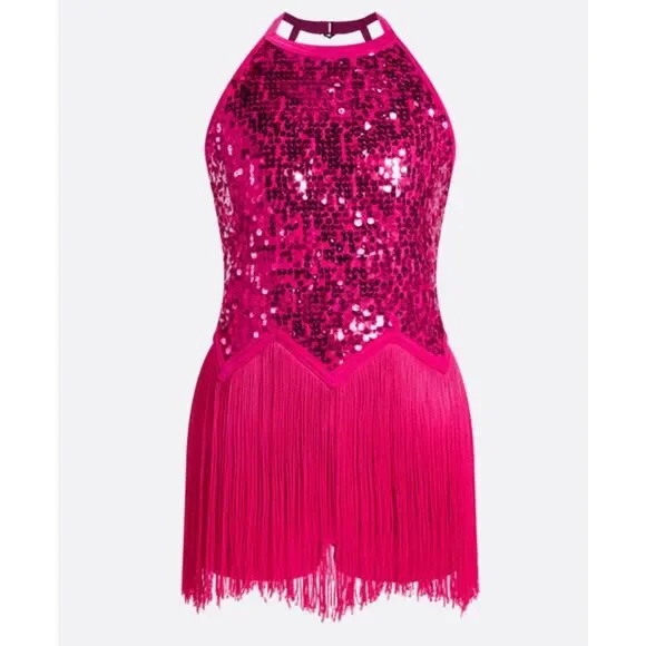 Weissman Showtime Fuschia Pink Sequin Dance Costume US Size IC 7-8 Intermediate - Picture 2 of 11